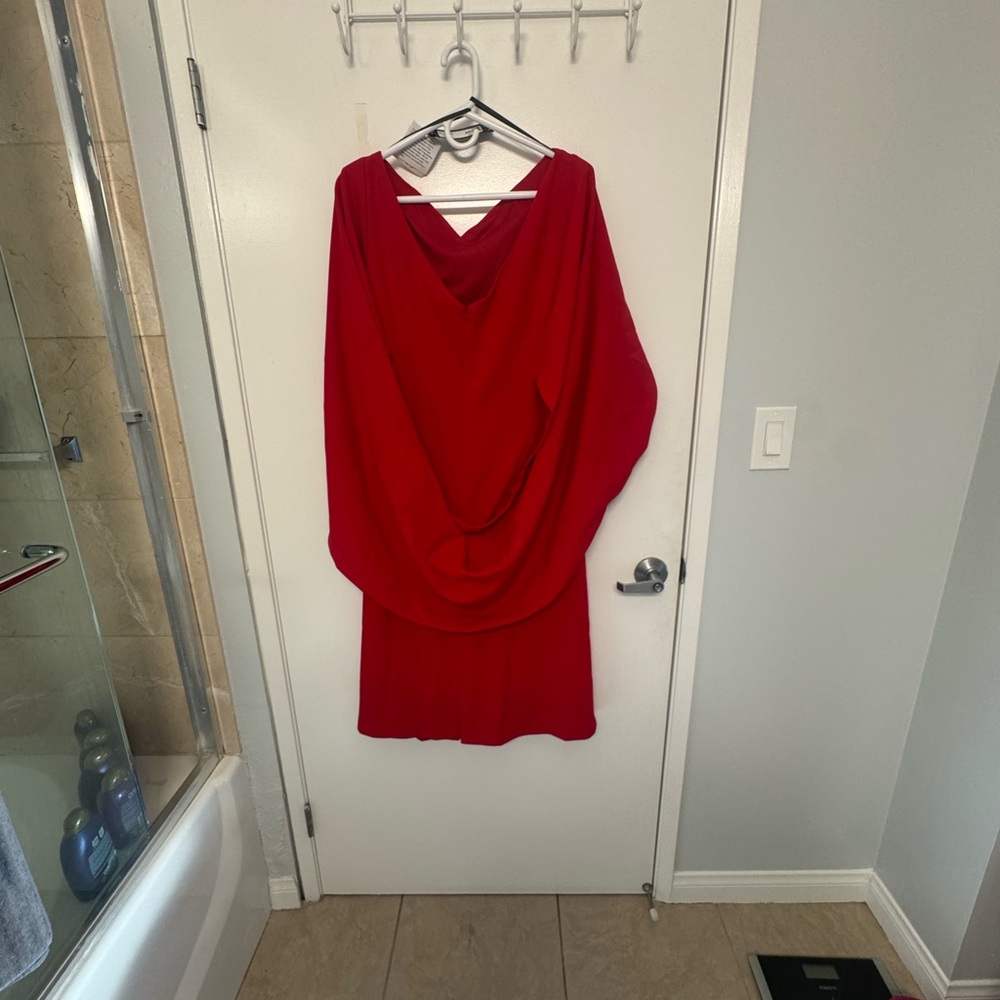 Betsy & Adam Red Dolman Sleeve Cocktail Dress